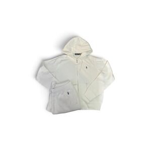 Polo Ralph Lauren M Women's Knit Fleece Set 2pc Zip Hoodie Jogger Sz M White